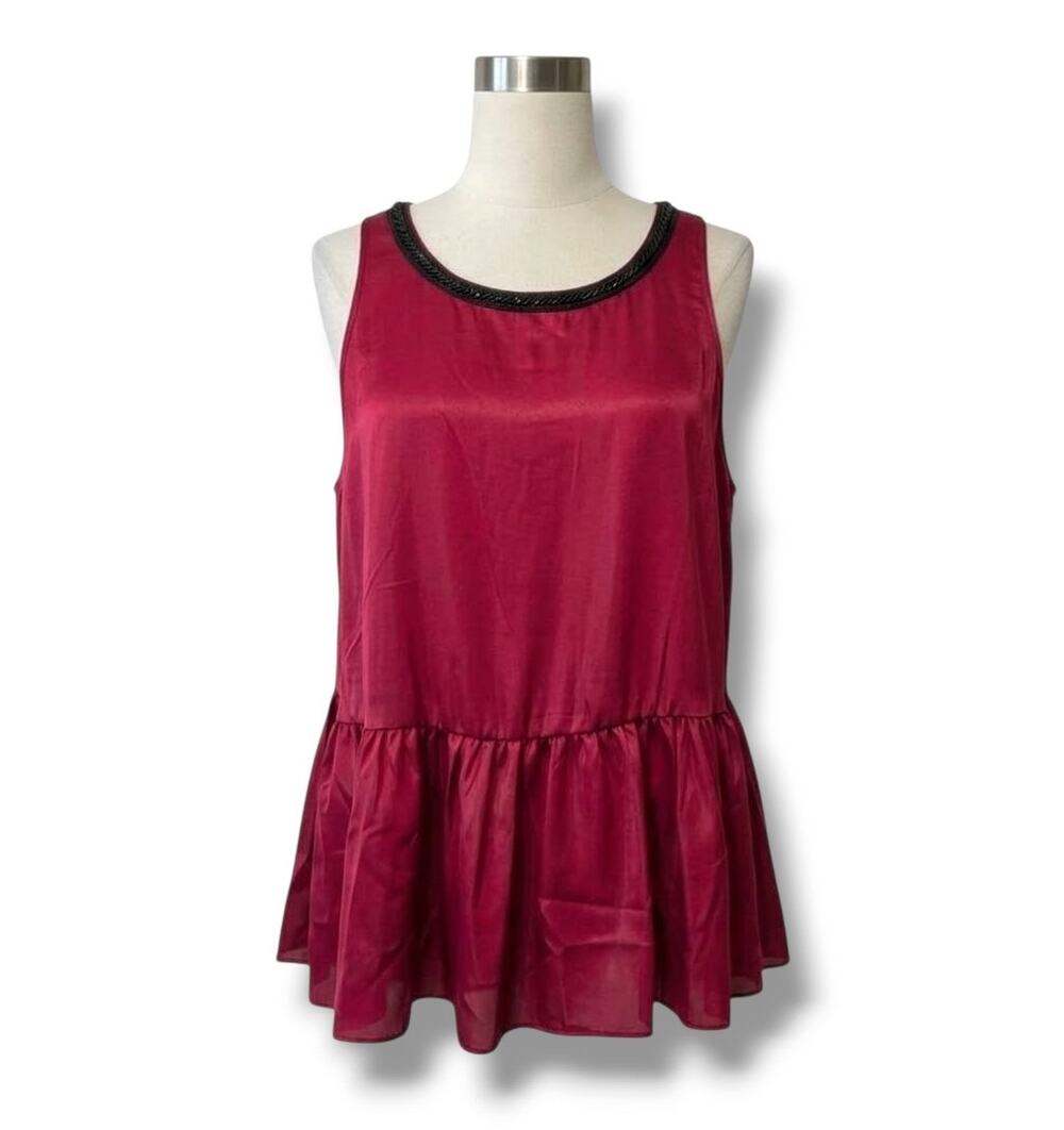 Juicy Couture Burgundy Sleeveless Peplum Top Small Satin Dressy Party Blouse